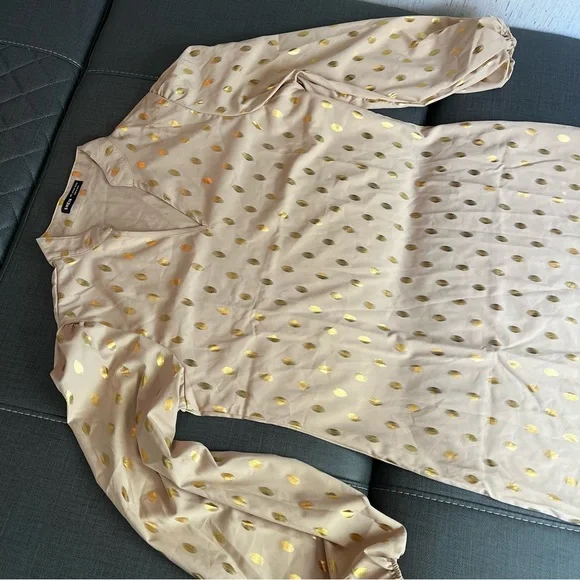 Elegant Polka Dot Notched V Neck Long Sleeve Tunic Dress Blouse modest layer - Picture 4 of 15